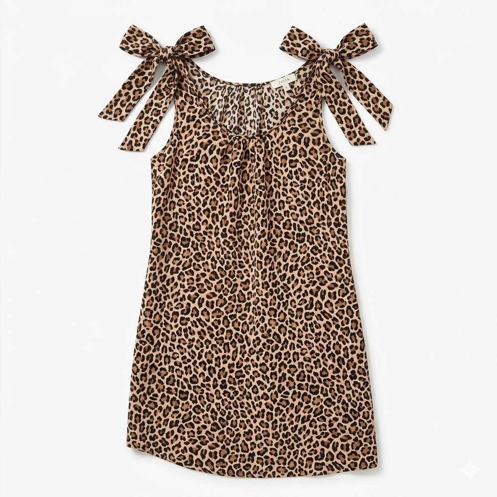 Entro Leopard Print Tie Shoulder Mini Dress Size Medium Cheetah Animal Print